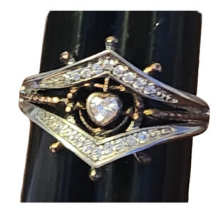 Silver & Rose Gold Plated Pave Nautical Ships Wheel Anchor Heart Ring Size 10